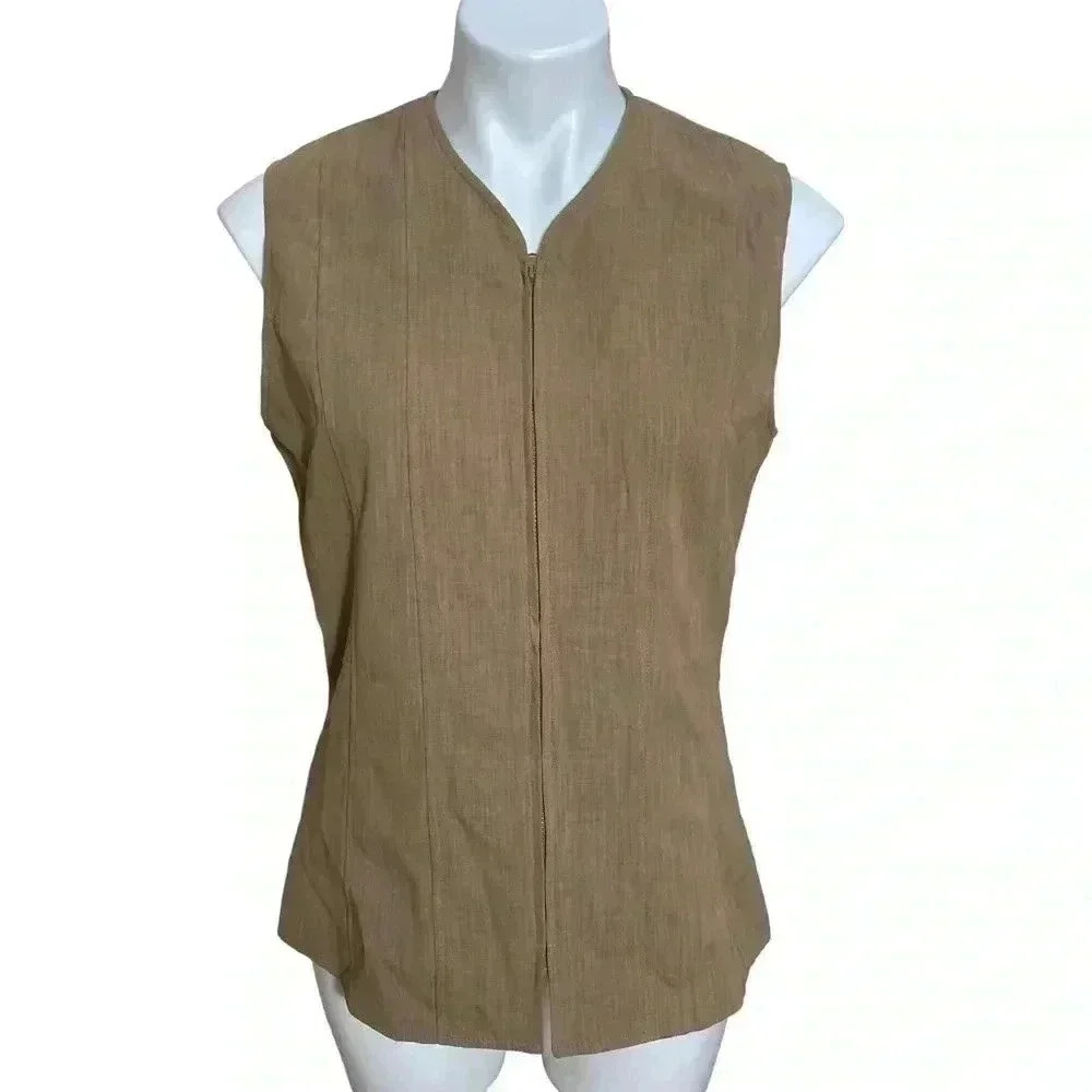 Halston capsule wardrobe tan neutral vest size 10